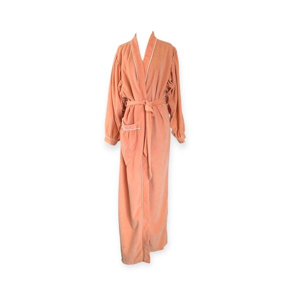 Vintage 1970s Apricot Peach Velour Wrap Robe M - Picture 1 of 11